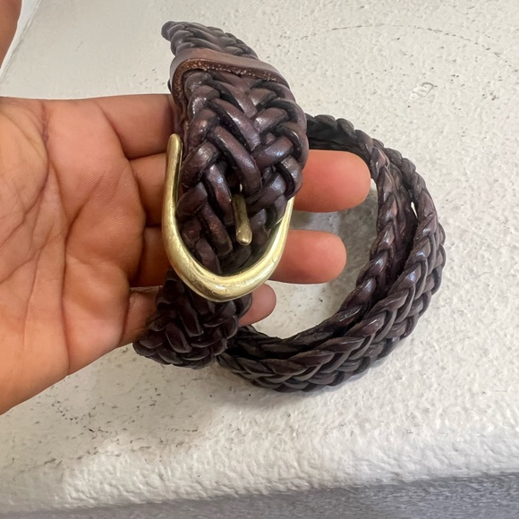 Very‎ Distressed Braided Women brown Leather Belt Solid Brass Buckle  size 38 - Picture 10 of 15